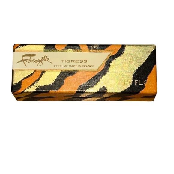 VINTAGE FABERGE FABERGETTE TIGRESS ROLL ON PERFUME 1/8 oz IN GOLDEN CASE FULL - Picture 8 of 10